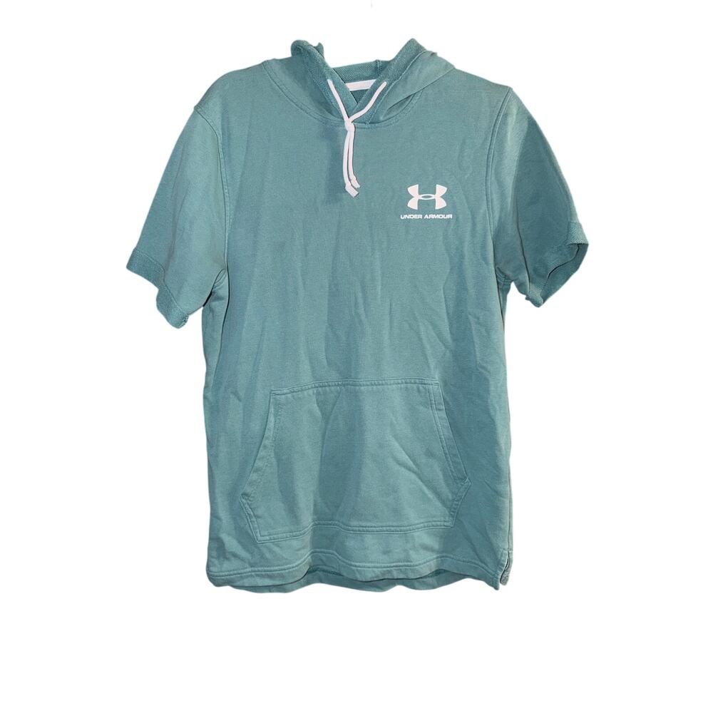 Under Armour UA Men's Blue & White Short Sleeve Hooded Sweatshirt Size Medium M
